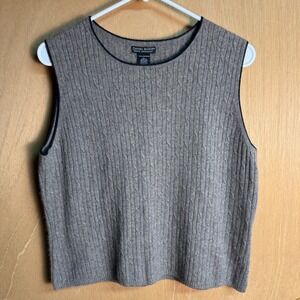 Daniel Bishop 100% Cashmere Cable Knit Sweater Vest‎ Taupe Brown Womens Large